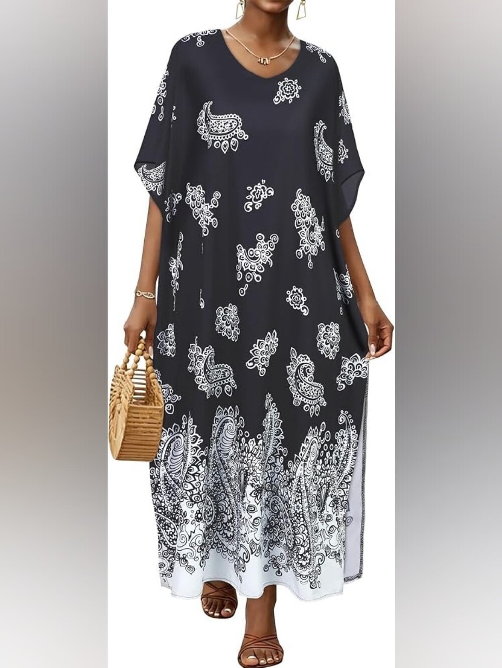 Kaftan Dress V Neck Caftan Batwing Sleeve Swimsuit Cover Up